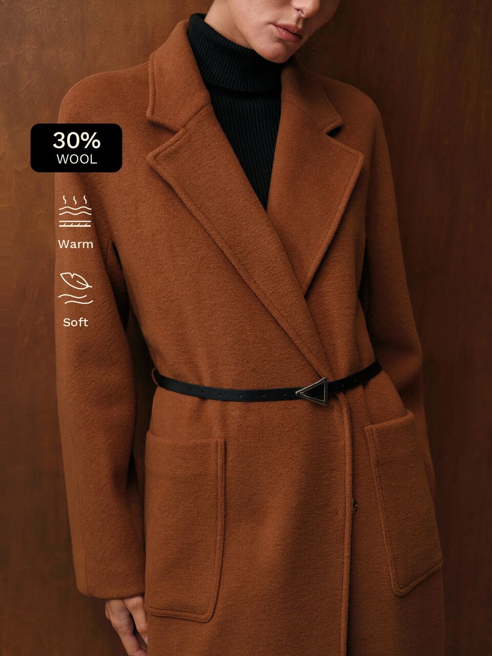 MOTF WOOL LAPEL COLLAR DUAL POCKET OVERCOAT