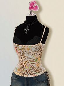 SHEIN ICON Vintage Sexy Floral Print 2 In 1 Camisole Golf Pastal Summer - Multicolor - View 13