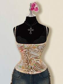 SHEIN ICON Vintage Sexy Floral Print 2 In 1 Camisole Golf Pastal Summer - Multicolor - View 3
