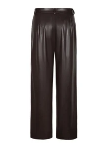 HUEFORM Men's Retro Dark Brown Autumn Business Casual Sunset Evening Loose Fit Flared Wide Leg Pants, Smooth PU Leather Outdoor Trousers - Coffee Brown - View 2