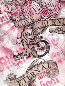 ROMWE Grunge Punk Spring/Summer Valentine's Day Summer Concert Festival Y2K Chic Retro Romantic Rose Floral & Vine Heart Rhinestone Embellished Crop Top For Women - Pink - View 4