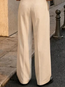 HIMLAND Men's Solid Color Pleated Tapered Casual Long Pants With Pockets - Apricot - View 6