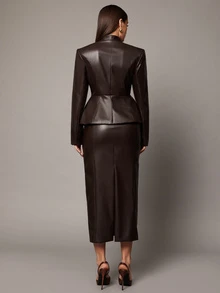 Silquee Autumn Fashion Commuter Jacket And Skirt Set - Brown - View 2