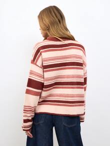 Nöista Soft Striped Crewneck Knit Sweater With A Relaxed Fit, Perfect For Seasonal Autum Winter Layering.. - Red - View 5