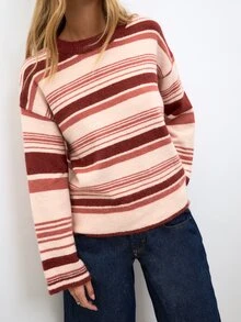 Nöista Soft Striped Crewneck Knit Sweater With A Relaxed Fit, Perfect For Seasonal Autum Winter Layering.. - Red - View 3