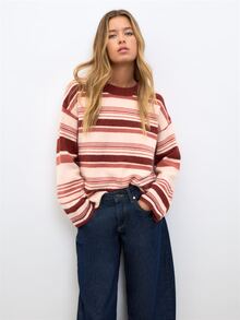 Nöista Soft Striped Crewneck Knit Sweater With A Relaxed Fit, Perfect For Seasonal Autum Winter Layering.. - Red - View 1