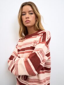 Nöista Soft Striped Crewneck Knit Sweater With A Relaxed Fit, Perfect For Seasonal Autum Winter Layering.. - Red - View 2