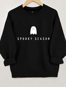 SHEIN LUNE Women's Casual Halloween-Print Crew-Neck Long-Sleeve Sweatshirt – Street-Style Autumn/Winter Design. - Black - View 3