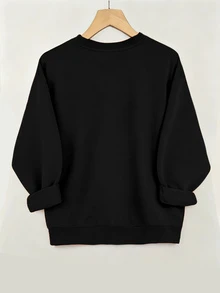 SHEIN LUNE Women's Casual Halloween-Print Crew-Neck Long-Sleeve Sweatshirt – Street-Style Autumn/Winter Design. - Black - View 2