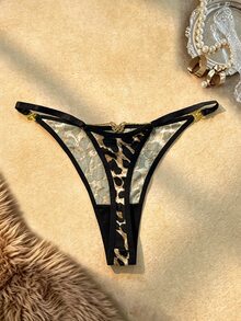 Bare Chapter 1pc Fashion Women's Leopard Print Metal Buckle Triangle Panties - Multicolor - View 1