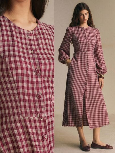 Poéselle Women's Plaid Split Design Casual Party Summer Midi Dress