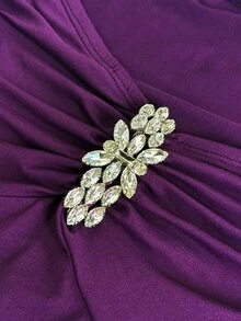 Viva Relle Vintage Deep Purple Off-Shoulder Evening Gown, High Waist Twisted Ruched Bodycon Long Dress With Rhinestone Embellishment, Cinched Waist Mermaid Tail Style - Purple - View 7