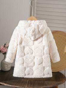 SHEIN Baby Girl Knitted Cute Pattern Faux Fur Hooded Casual Autumn Winter Dress - Beige - View 2