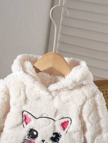 SHEIN Baby Girl Knitted Cute Pattern Faux Fur Hooded Casual Autumn Winter Dress - Beige - View 3