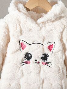 SHEIN Baby Girl Knitted Cute Pattern Faux Fur Hooded Casual Autumn Winter Dress - Beige - View 4