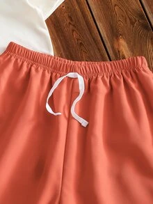 SHEIN Vacaura 两件套男童棕榈树印花短袖T恤和纯色短裤套装，适合休闲、度假、运动和夏季穿着。 - 彩色 - 查看 7
