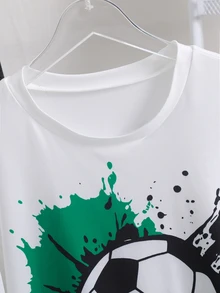 SHEIN Boys' Colorblock Basketball Print Short Sleeve T-Shirt And Shorts 2 Pieces Set, Energetic Graphic Street Sports Outfit For Casual Jogging White Summer - Green - View 6