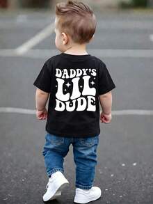 Baby Boy Casual Alt Text Print Short Sleeve T-Shirt, Summer Holiday Party Black And White - Black - View 6