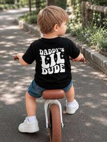 Baby Boy Casual Alt Text Print Short Sleeve T-Shirt, Summer Holiday Party Black And White - Black - View 4