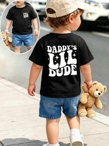 Baby Boy Casual Alt Text Print Short Sleeve T-Shirt, Summer Holiday Party Black And White - Black - View 5