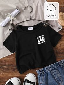 Baby Boy Casual Alt Text Print Short Sleeve T-Shirt, Summer Holiday Party Black And White - Black - View 10