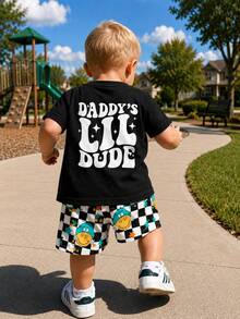 Baby Boy Casual Alt Text Print Short Sleeve T-Shirt, Summer Holiday Party Black And White - Black - View 3