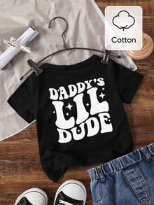 Baby Boy Casual Alt Text Print Short Sleeve T-Shirt, Summer Holiday Party Black And White - Black - View 8