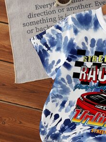 3 Set Vintage Alt Racing Car Print Boys' Summer Short Sleeve T-Shirt And Shorts Set Black And White Casual Graduation Evening Back-To-School - Multicolor - View 9