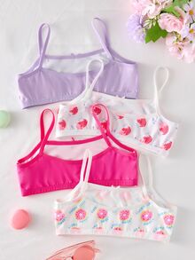 4件套女童休闲甜甜圈冰淇淋印花吊带内衣套装 - 彩色 - 查看 4