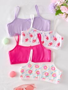 4件套女童休闲甜甜圈冰淇淋印花吊带内衣套装 - 彩色 - 查看 3