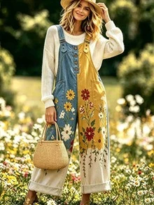 Selamara Women's Floral Print Button Pocket Colorblock Jumpsuit - Multicolor - View 3