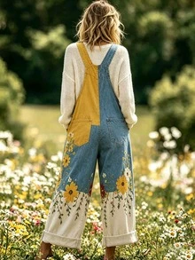 Selamara Women's Floral Print Button Pocket Colorblock Jumpsuit - Multicolor - View 2