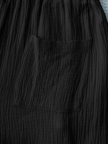 Comfortcana Summer Casual Vacation Solid Color Chiffon Loose Pants - Black - View 5