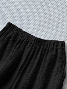 Comfortcana Summer Casual Vacation Solid Color Chiffon Loose Pants - Black - View 3