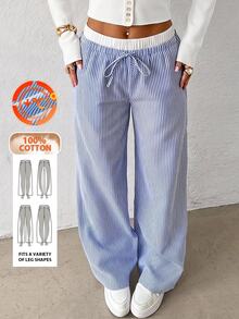 SHEIN EZwear Navy Striped Print Knot Front Woven Women's Pants - Royal Blue - View 1