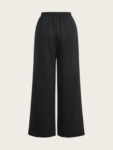 SHEIN EZwear 女款夏季新款純色休閒基礎款居家服上班居家穿鬆款運動長褲，兩件組黑色淺灰色 - 彩色 - 查看 7