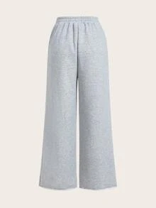 SHEIN EZwear 女款夏季新款純色休閒基礎款居家服上班居家穿鬆款運動長褲，兩件組黑色淺灰色 - 彩色 - 查看 8