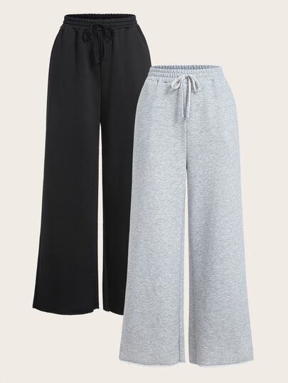 SHEIN EZwear بنطلون رياضي فضفاض لا لون له ملائم للارتداء اليومي بقطعتين من قماش لليدات جديد في موسم الخريف