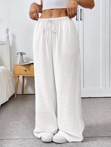 SHEIN EZwear 白色梭织女士休闲裤，适合夏季女士下装，工装裤 - 白色 - 查看 7