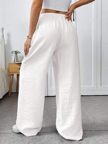 SHEIN EZwear 白色梭织女士休闲裤，适合夏季女士下装，工装裤 - 白色 - 查看 3