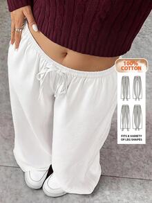SHEIN EZwear 白色梭织女士休闲裤，适合夏季女士下装，工装裤 - 白色 - 查看 8