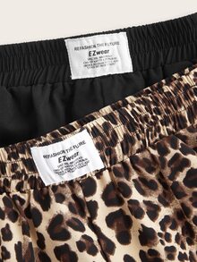 SHEIN EZwear 2件套女士新款黑色豹纹阔腿裤 - 彩色 - 查看 8