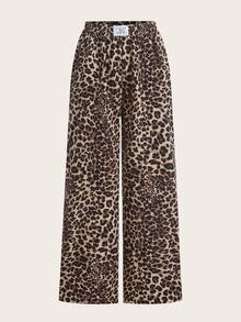 SHEIN EZwear 2件套女士新款黑色豹纹阔腿裤 - 彩色 - 查看 4