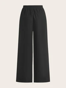 SHEIN EZwear 2件套女士新款黑色豹纹阔腿裤 - 彩色 - 查看 7