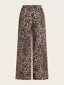 SHEIN EZwear 2件套女士新款黑色豹纹阔腿裤 - 彩色 - 查看 5