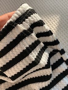 Comfortcana Women's Contrast Striped Drawstring Casual Straight Leg Pants, Versatile For Summer/ Everyday Home Black And White Checkered Striped Lounge - Black and White - View 3