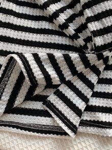 Comfortcana Women's Contrast Striped Drawstring Casual Straight Leg Pants, Versatile For Summer/ Everyday Home Black And White Checkered Striped Lounge - Black and White - View 7