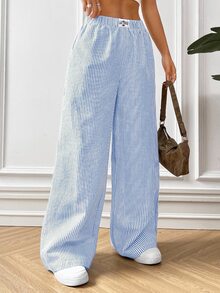 SHEIN EZwear 藍色條紋織物女裝褲 - 藍白色 - 查看 3