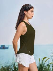 Exploreva Exploreva Women's Letter Print Minimalist Versatile Sports Tank Top, Suitable For Running & Yoga - Dark Green - View 6