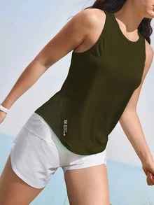 Exploreva Exploreva Women's Letter Print Minimalist Versatile Sports Tank Top, Suitable For Running & Yoga - Dark Green - View 3